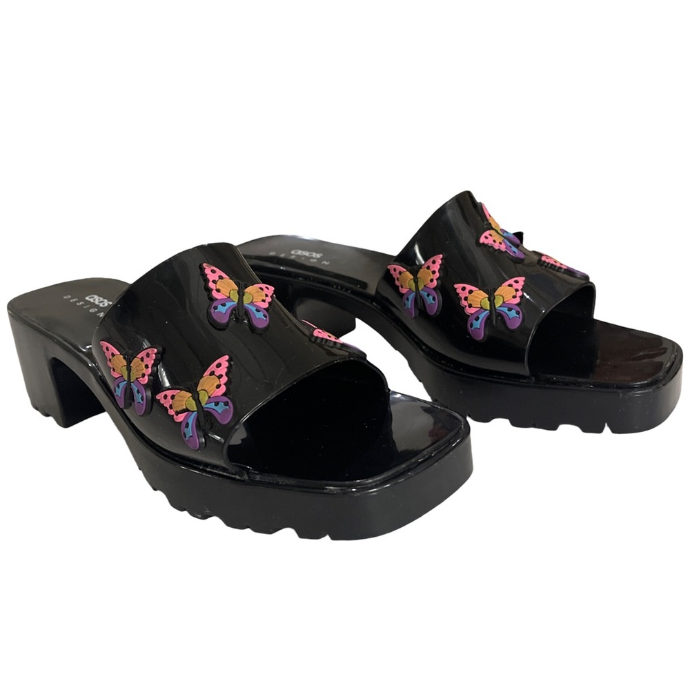 ASOS DESIGN Black Platform Mules with Colorful Butterflies - Y2K / 90s Vibes!